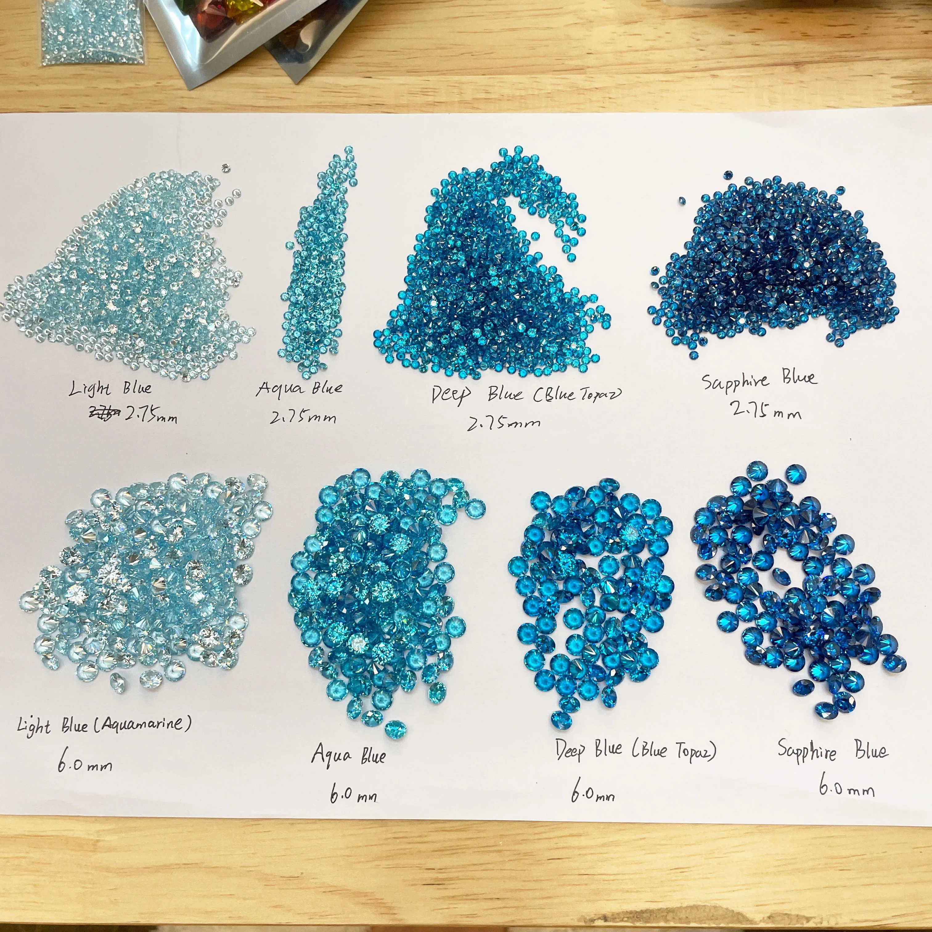 Size 3.0~10mm AAAAA Round CZ Stone European Machine Cut Middle Blue Zircon Synthetic Gems Cubic Zirconia For Jewelry