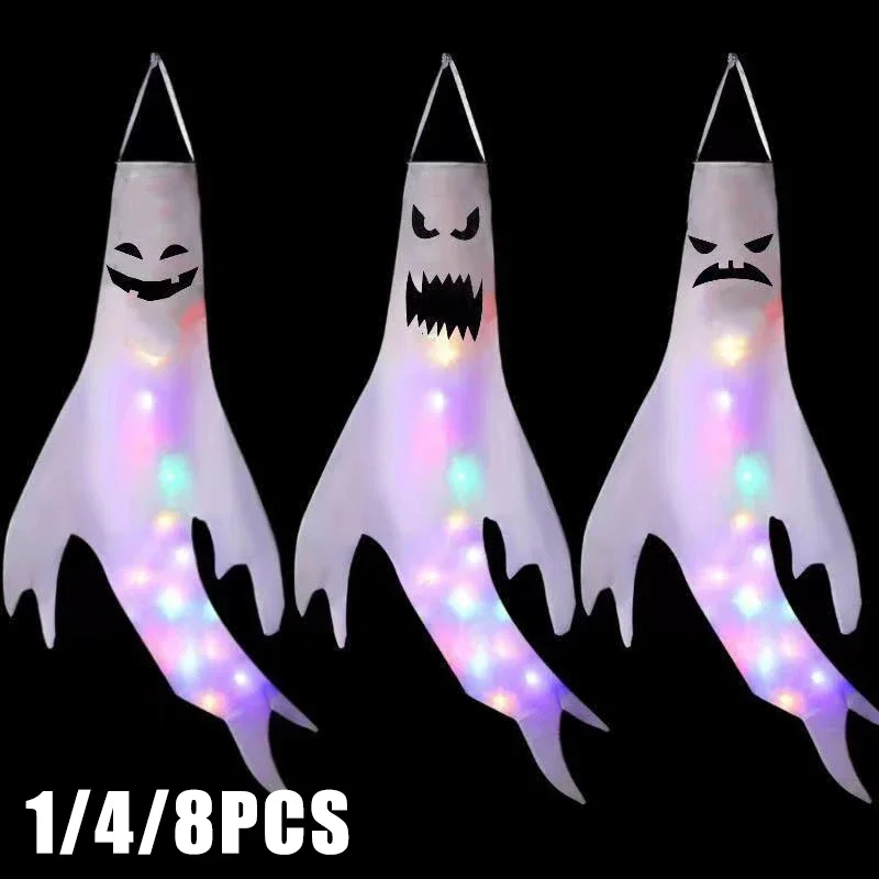 Large LED Halloween Outdoor Light Hanging Ghost Halloween Party Dress Up Glowing Spooky Lamp Horror Props Home Bar Decoration