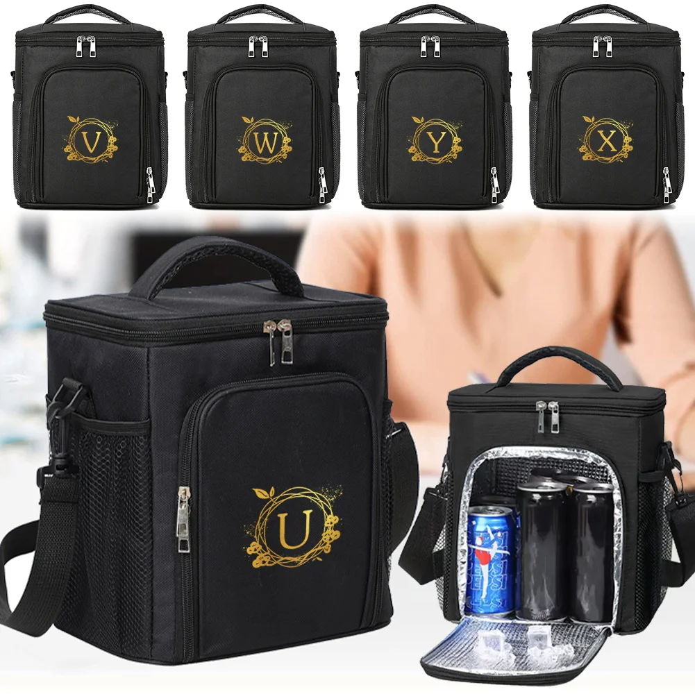 Food Storage Handbag Large Capacity Food Tote Crossbody Lunch Bag Durable Simplicity Outdoor Organizer Case Wreath Pattern