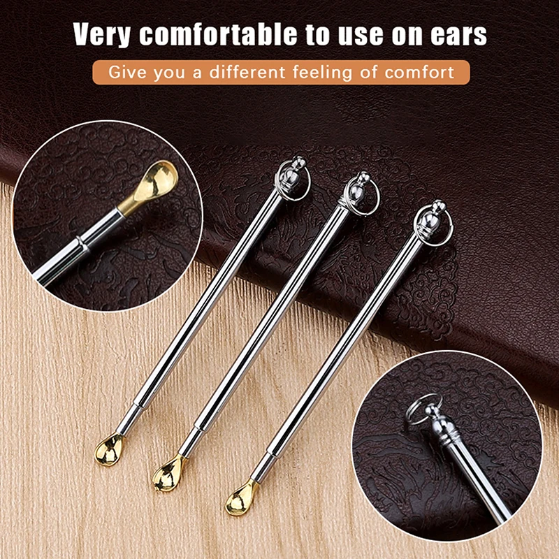 1pc Ear Spoons Retro Brass Scalable Portable Ear Cleaning Tool Ear Pick Ear Wax Remover Curette Cleaner Keychain Pendants
