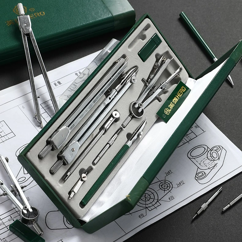 9pcs/set genuine H4009 mechanical drawing tool drawing instrument compasses nine suit math sets office stationery