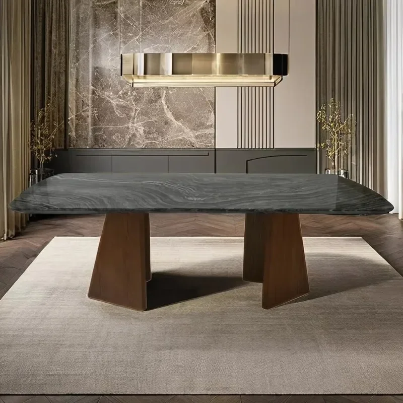 Modern high-quality large marble dining table, natural texture fashion hotel restaurant furniture
