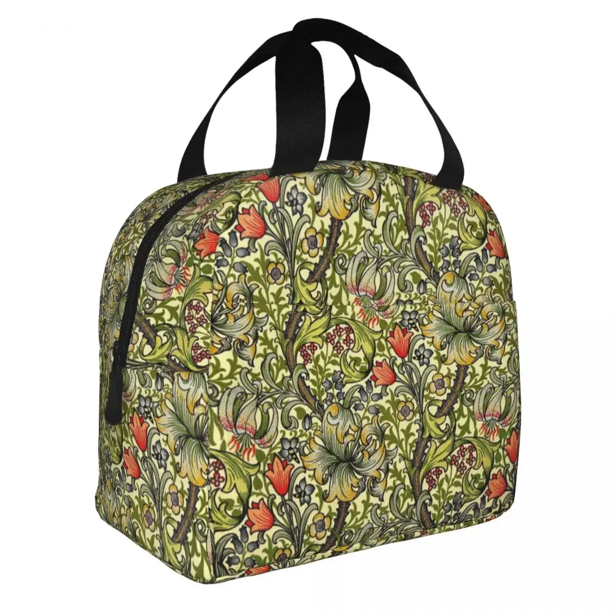 William Morris Golden Lily Insulated Lunch Bag Cooler Bag Vintage Floral Pattern Bohemian Flower Tote Lunch Box Food Handbags