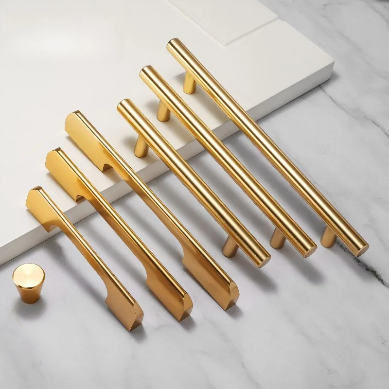 Gold simple solid copper natural handle Nordic light luxury drawer cabinet door furniture hardware space aluminum handle