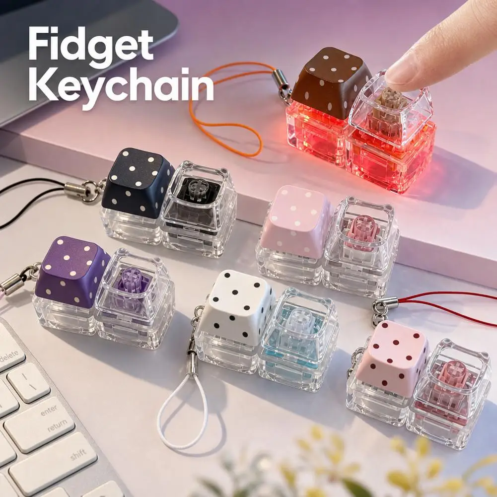 2 Keys Keyboard Keychain Polka Dot Keycap Fidget Toy Stress Relief Clicker Pendant Bag Accessories Gift