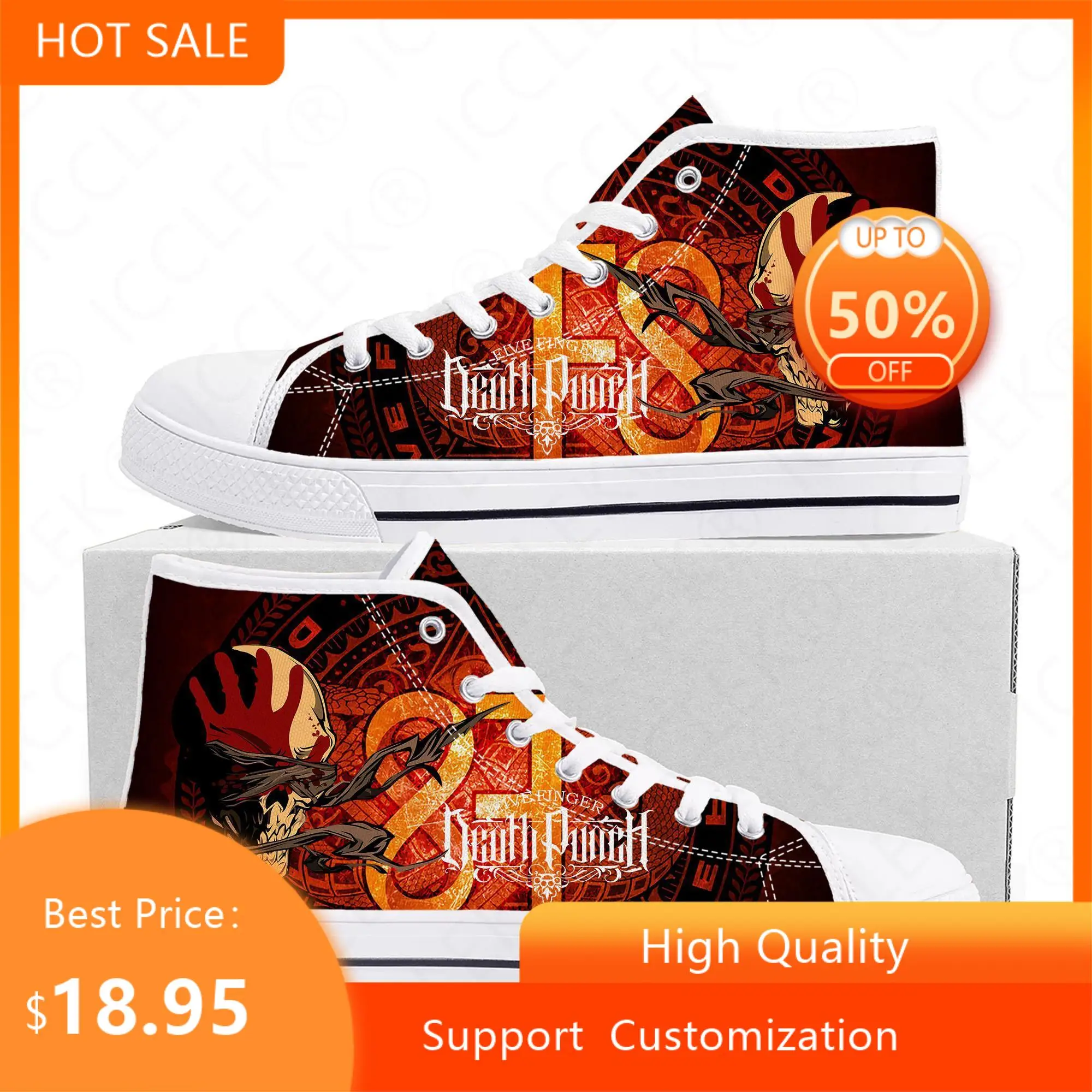 Five Finger Death Punch Band High Top Sneakers Mens Womens Teenager High Quality Canvas Sneaker Casual Couple Shoes Custom Shoe