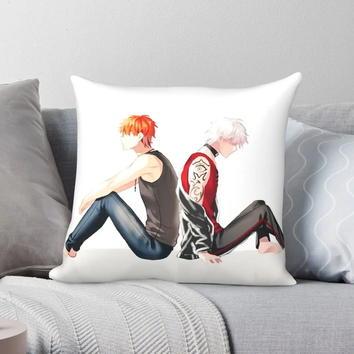 Funda de almohada cuadrada Mystic Messenger Saeyoung y Saeran, funda de almohada decorativa con patrón de terciopelo y lino de poliéster, funda de cojín para el hogar