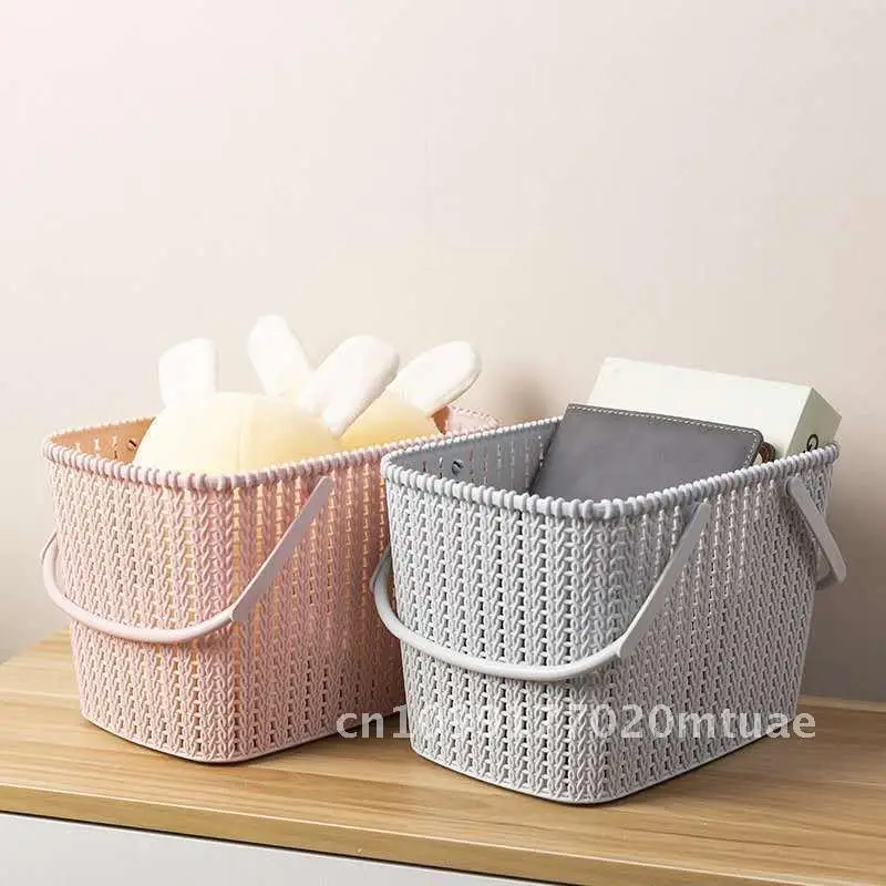 

Hand-held Blue Bath Basket for Toiletries Korean Cute Bathroom Storage Frame Plastic Organizer for Cosmetics Jewelry Laundry