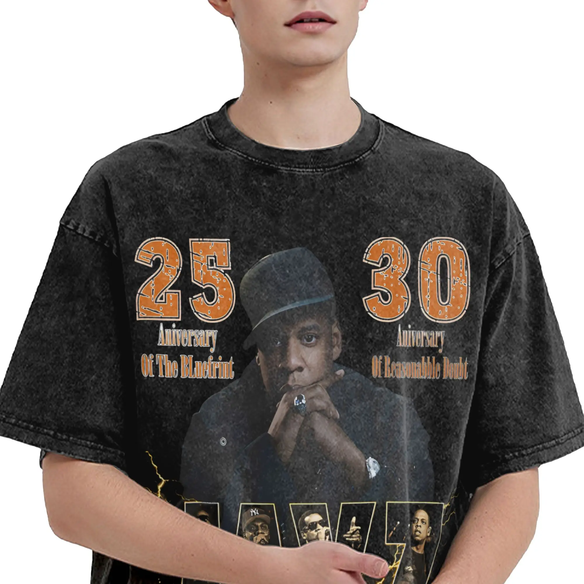 Harajuku Washed Shirts Jay Z 30th Reasonable Doubt 25th Blueprint JAŸ-Z 30 Tour  Merch Fashion T Shirt High Street  Streetwear