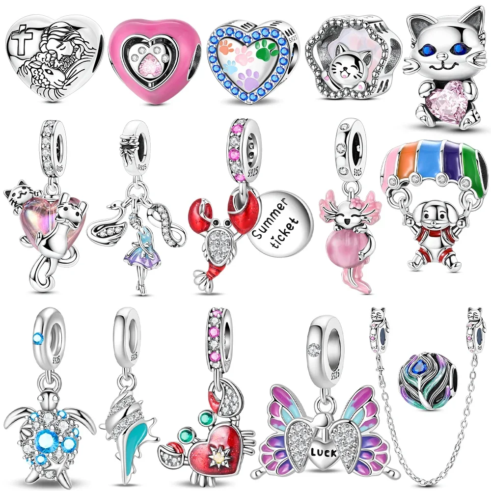 

Оригинальный бабочка, красный краб, раки, сердце, синий циркон, подвесные бусины, подходят для браслета, серебро 925, женское ювелирное изделие своими руками, ювелирное ожерелье