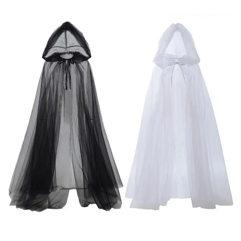 Scialle da sposa nero Mantello cosplay strega Mantello doppio mantello di Halloween Gioco Costume da festa Puntelli Vacanza Vestire