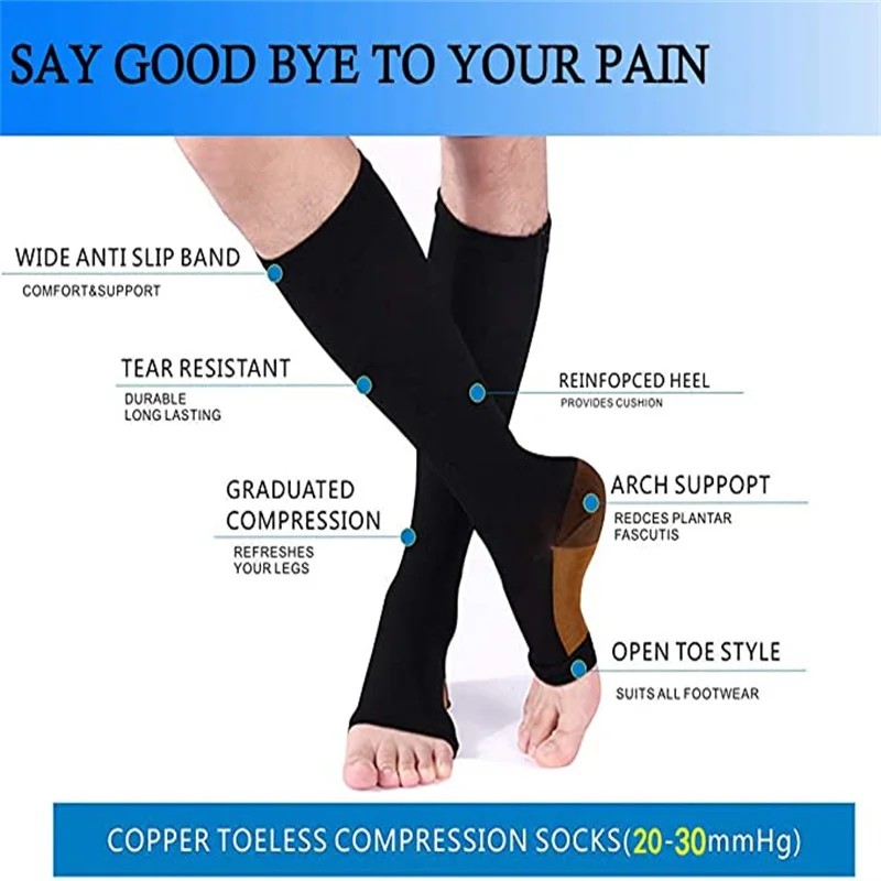 Medical Calf Compression Stockings Varicose Veins Shaping Graduated Pressure Stockings Elastic Open Toe Knee High Stockings S-XL