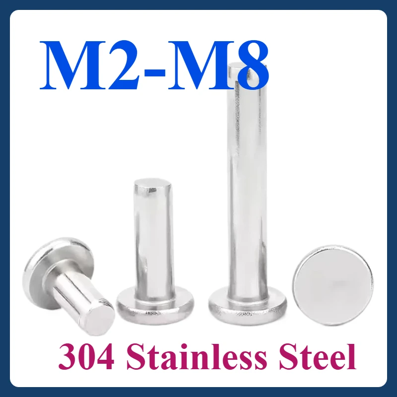 

M2 M2.5 M3 M4 M5 M6 M8 304 Stainless Steel Flat Round Head Solid Rivet Self Plugging Knock-on Rivet Nail Bolts