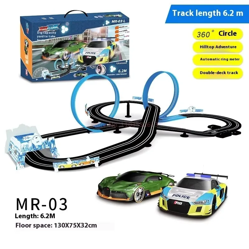 1::64Electric Rail Car Double Remote Control Car Racing Track Autorama Circuit Voiture Electric Railway Slot Race Car Kid Toys