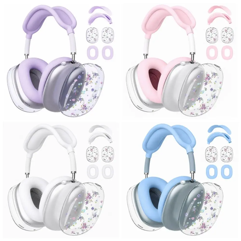 Floral Pattern Headphone Protective Cover Set Full-protection Anti-Scratch Ear Pads TPU Durable for AirPods Max 2024/2020