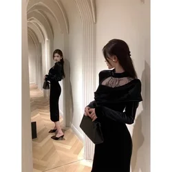 Hepburn Style Princess Velvet Dress Wealthy Daughter Sexy Pure Desire Lace Banquet Temperament Dress Small Black Dress For Women