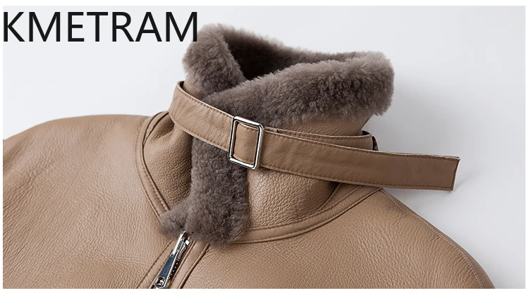 KMETRAM 100% 메리노 울 양가죽 양털 재킷 여성용 바이커 리버시블 리얼 퍼 코트 겨울 의류 2025 여성용 코트