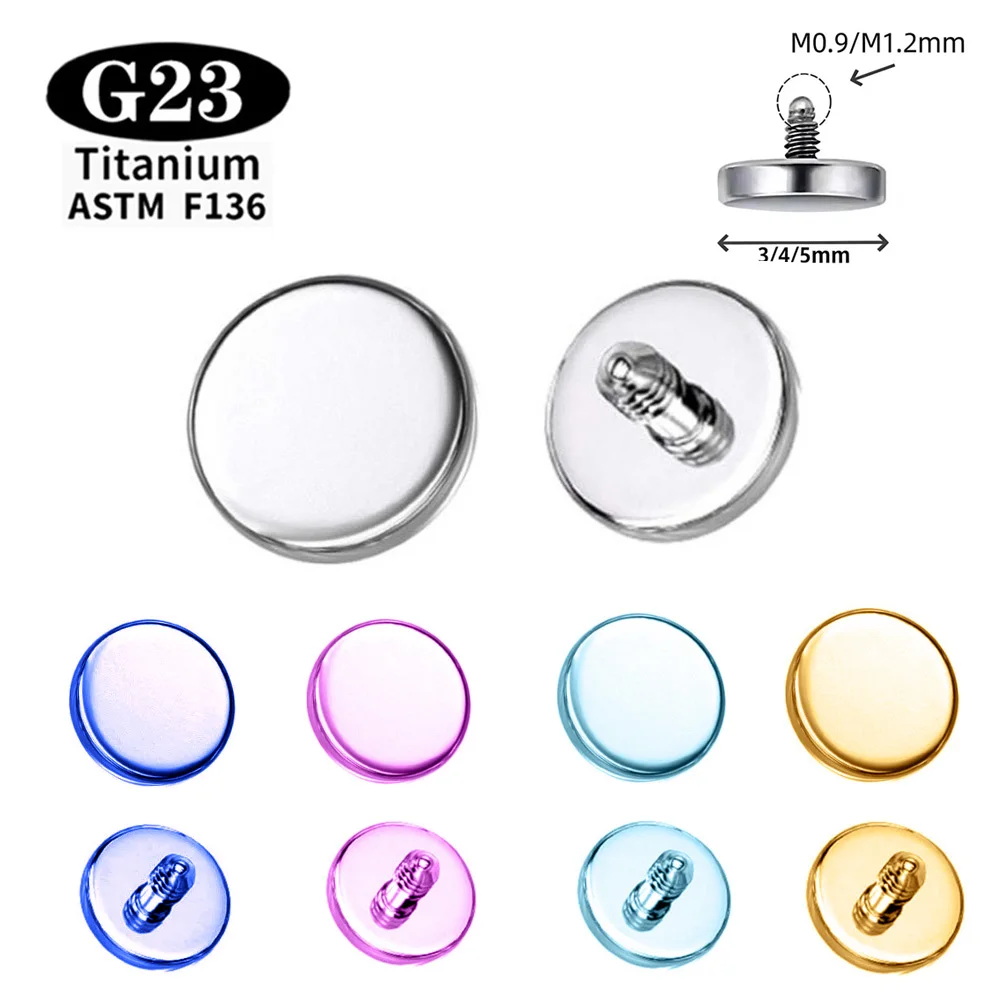 10 unidades de titanio ASTM F136, 14G 16G, disco plano con punto circular, arete tipo stud con rosca interna, parte superior de disco para anclaje dérmico