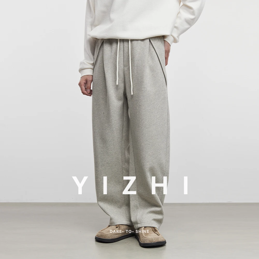 موضة الرجال سراويل تقليدية رياضية فضفاضة 2025 ربيع الخريف جديد مرونة الخصر فضفاض مستقيم السراويل الرجال بلون بنطال ذو قصة أرجل واسعة #3