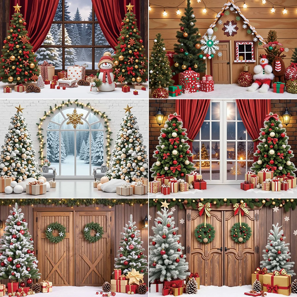 

MOON.QG 2025 Christmas Photography Background Arch Window Wooden Door New Year Photozone Backdrop Baby Photo Studio Accessories