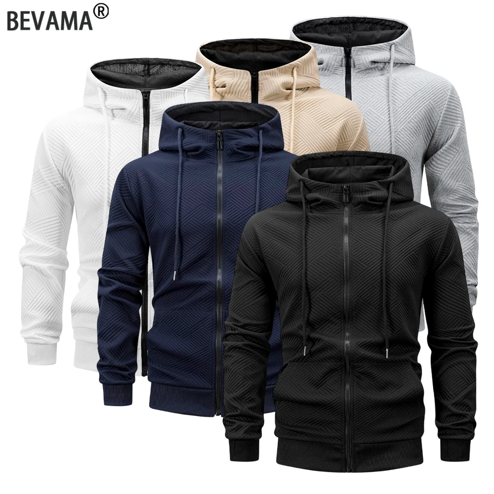 

New Men's Zip Hoodie Fashion Casual Textured Long Sleeve Hooded Sweatshirt Slim Fit Lightweight Jacket Spring Autumn Streetwear