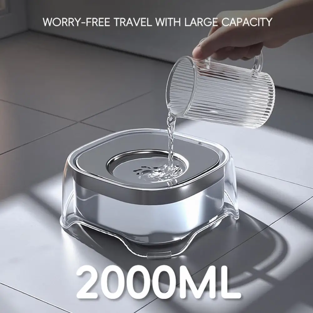 Anti-Spill Floating Pet Water Bowl 2000ML Large Capacity Transparent Dispenser for Dogs Cats Home Travel Drinking Dish