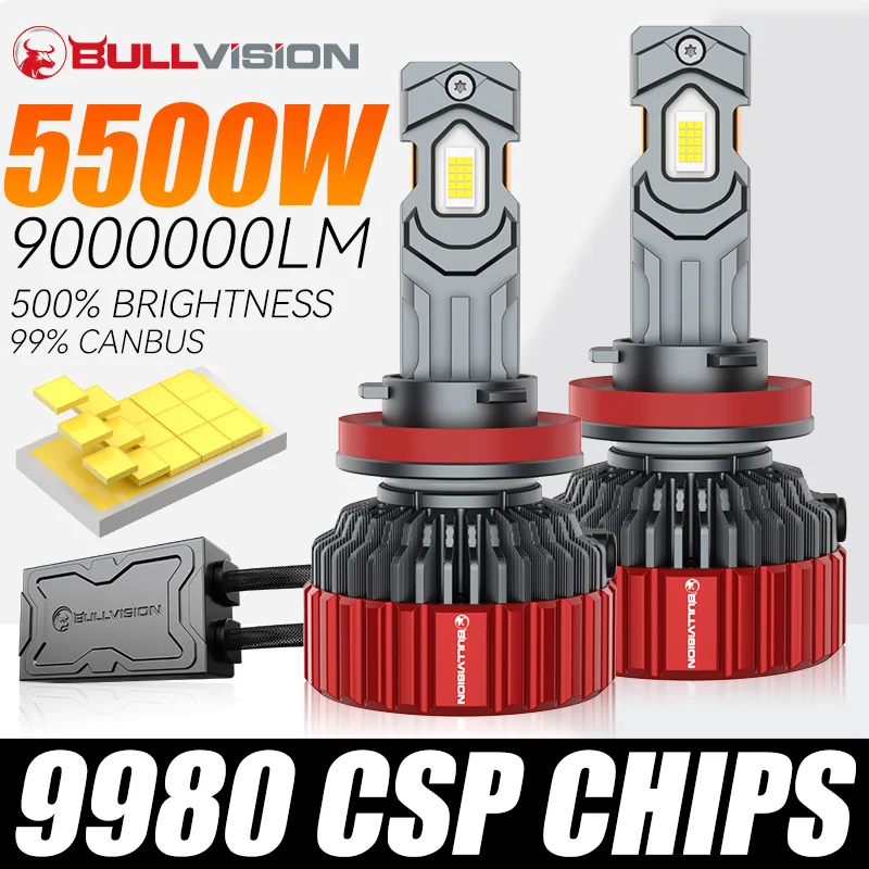 Bullvision 5500W Power H4 LED Headlights Canbus F5C H7 Led 9980 CSP 9000000LM Car Light H11 H8 H1 HB3 9005 HB4 9006 9012 HIR2 H9