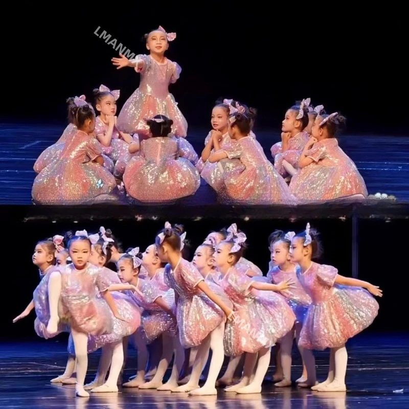 

Детское платье для выступлений, пышная юбка, марлевое платье с блестками, платье для выступлений,