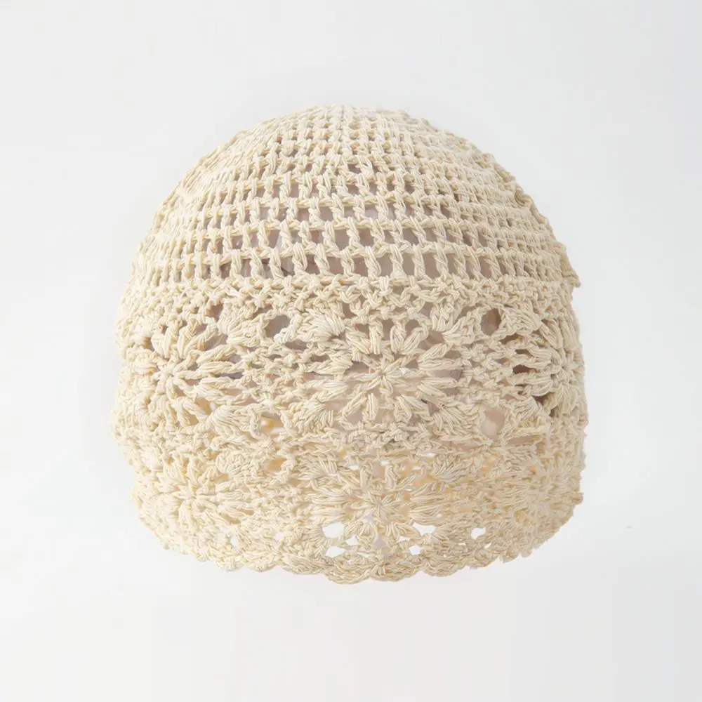 Women Knit Beanie Hat Floral Hollow Out Crochet Cap Boho Style Vintage Elegant Soft Breathable Slouchy Spring Autumn Winter