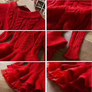 Langarmes Frauenkleid, gestrickter Pullover, Weihnachtsfeierkleid, Kinderkostüm, rot, 3-8, neu, 2024 6 Hauptverkäufe rotes Canelado -Kleid - №2