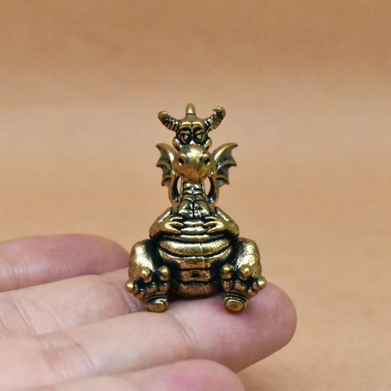 1 PC Vintage Brass Rotund Dragon Figurine Mythical Creature Sculpture Companion Desk Special Decor DIY Bonsai Landscape Ornament