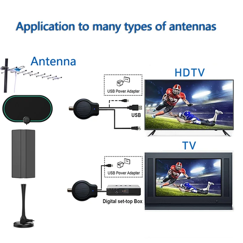 مضخم إشارة هوائي التلفزيون الرقمي HDTV ، تركيب سريع ، خارجي أو داخلي ، HD FM ، DVB ، USB بالطاقة ، 32DBI