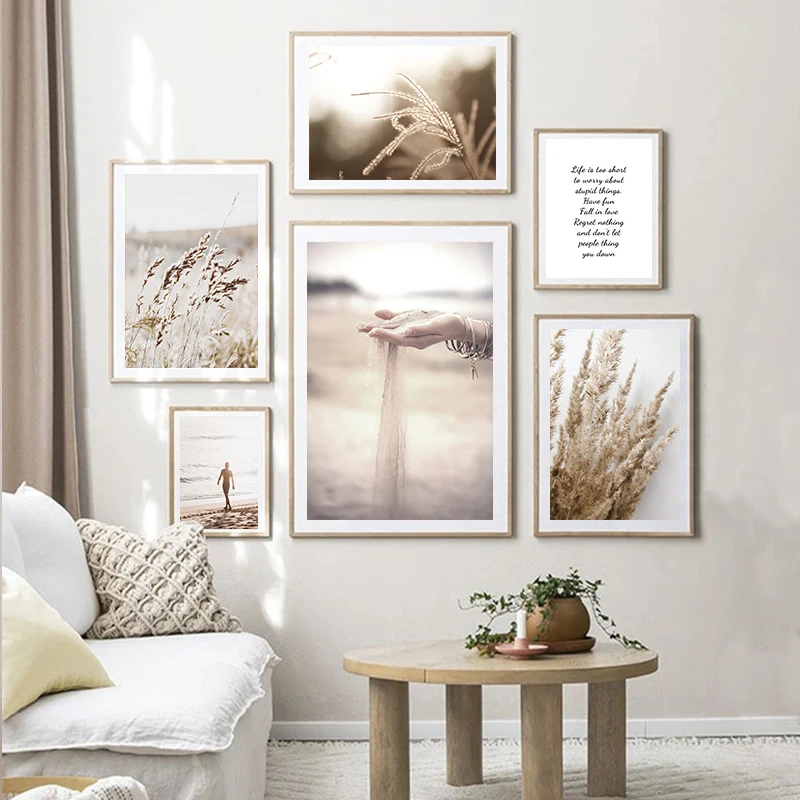 

6Pcs/Set Natural Scenery Beach Grass Canvas Poster Wall Art Picture Wall Decoration Modern Living Room Room Home Decor Paintings