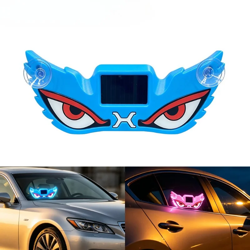 1Pc Car Solar Powered Devil Eye Warning Light, Rear Window LED Atmosphere Lamp Dynamic Decorative Light for Vehicle
