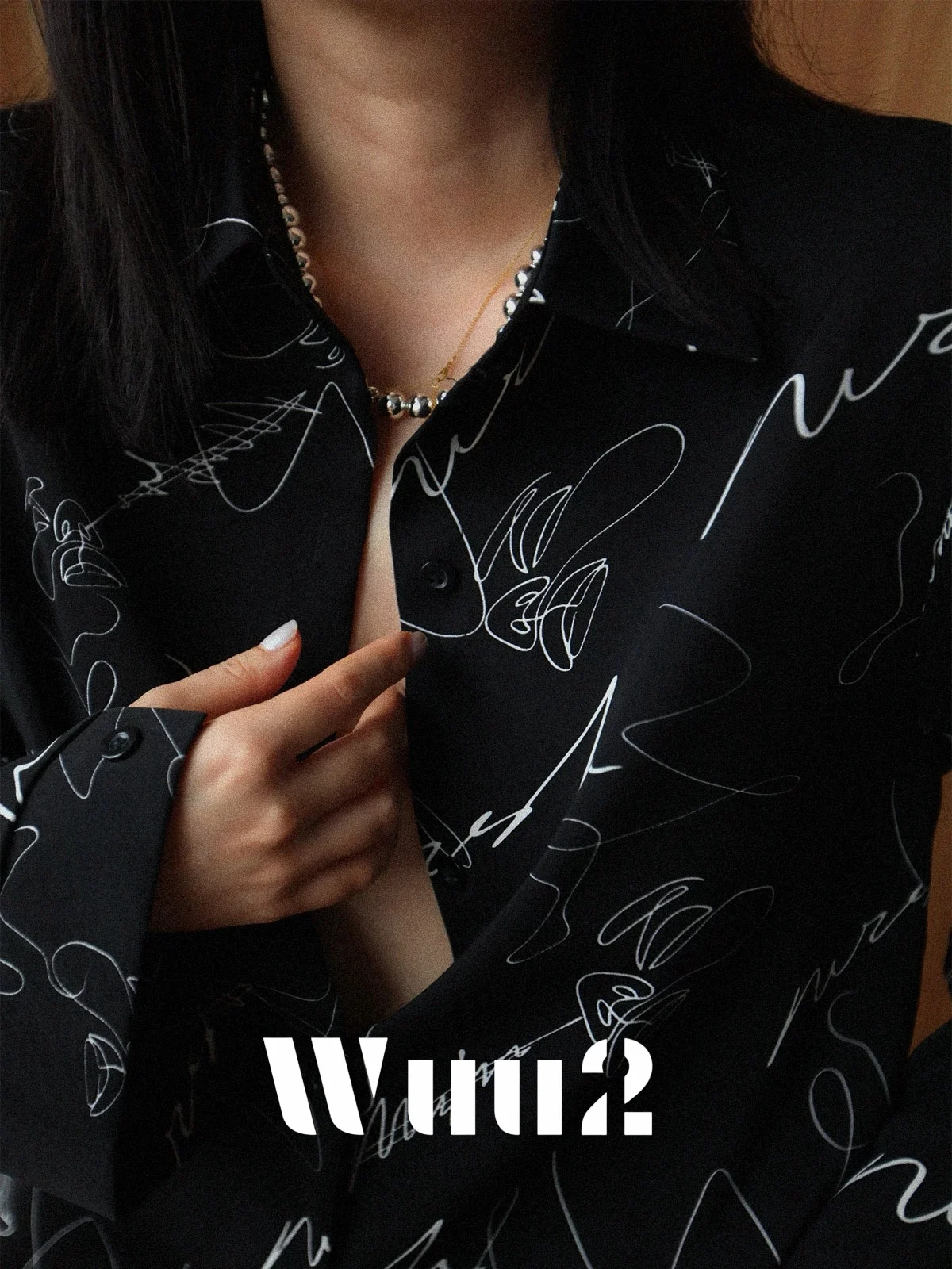 

Женская блузка Ele из гладкого шелка с ручной росписью, уникальный универсальный топ для повседневной носки, простой свободный крой, длинный рукав, воротник