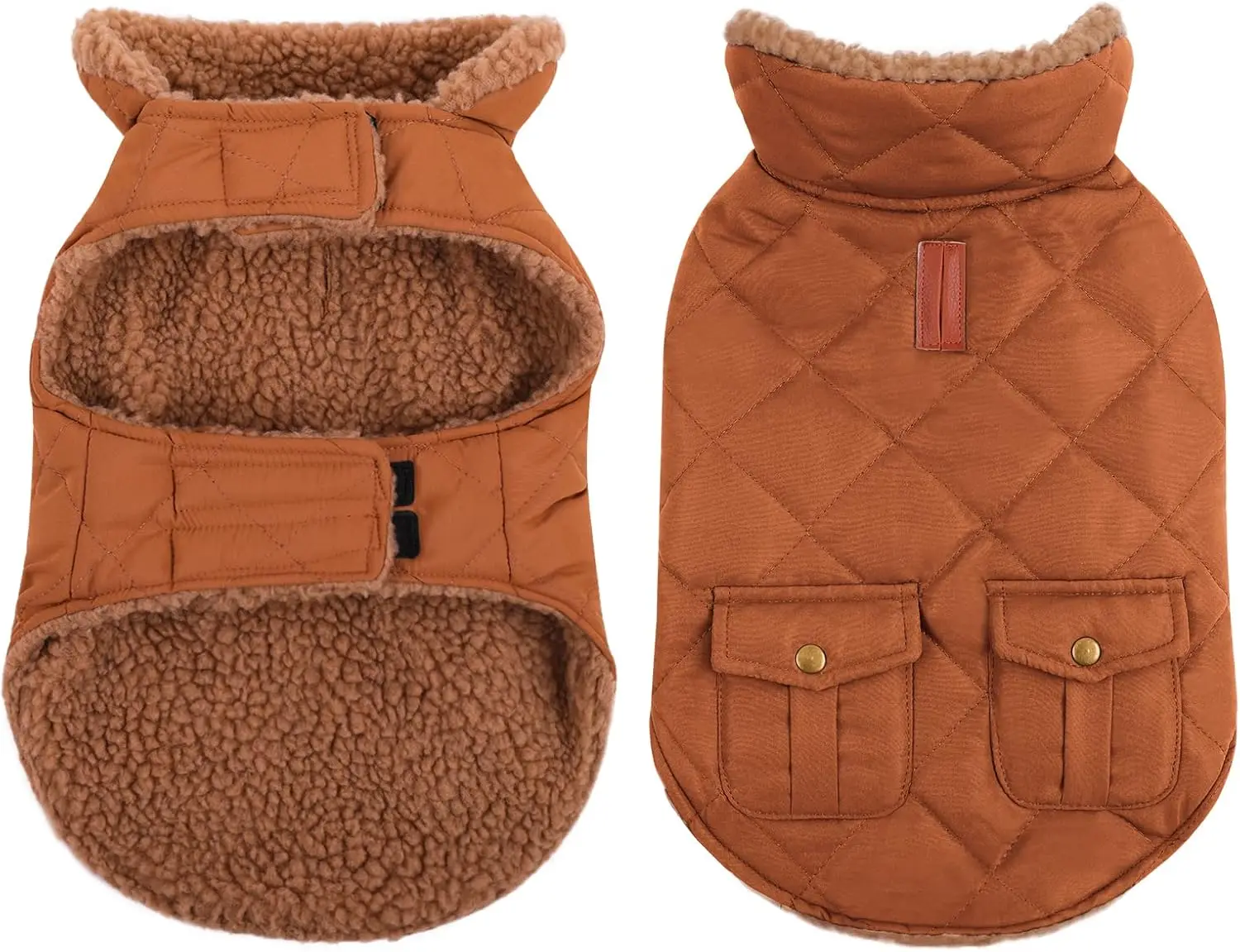 

Ultra Thick Plush Lining Dog Jacket with Storage Pockets, Brown X-Small for Warmth