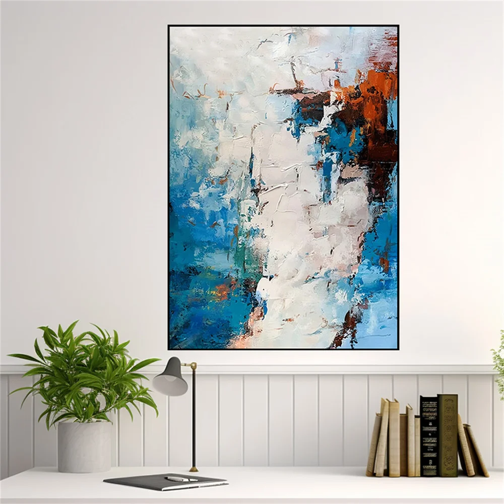 

Modern Thick Texture Wall Art Images 100% Hand Drawn Abstract Oil Painting On Canvas Light Blue Grey White Mural For Home Decor