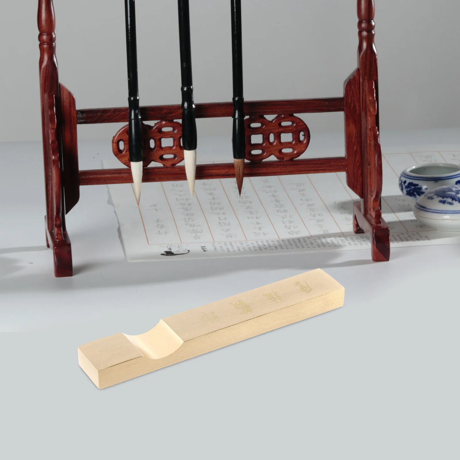 1pcs Brass Chinese Calligraphy Paperweight Rectangular Smooth Edge Desktop Decorative Paper Weight For Practice Writing Painting