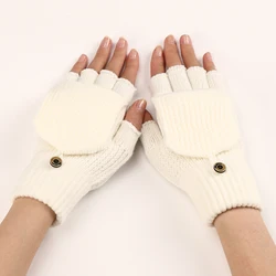 Gants à rabat à rayures courtes pour hommes et femmes, gants à doigts ouverts en laine, chauds et à la mode, automne et hiver