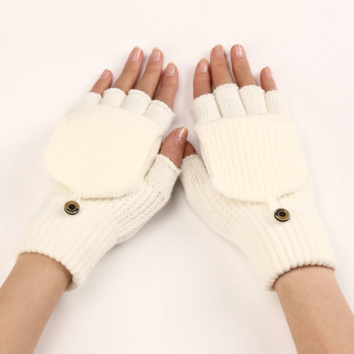 Autumn and Winter Men＇s and Women＇s Short Striped Flap Wool Open Finger Gloves for Warm and Fashionable Half Finger Gloves