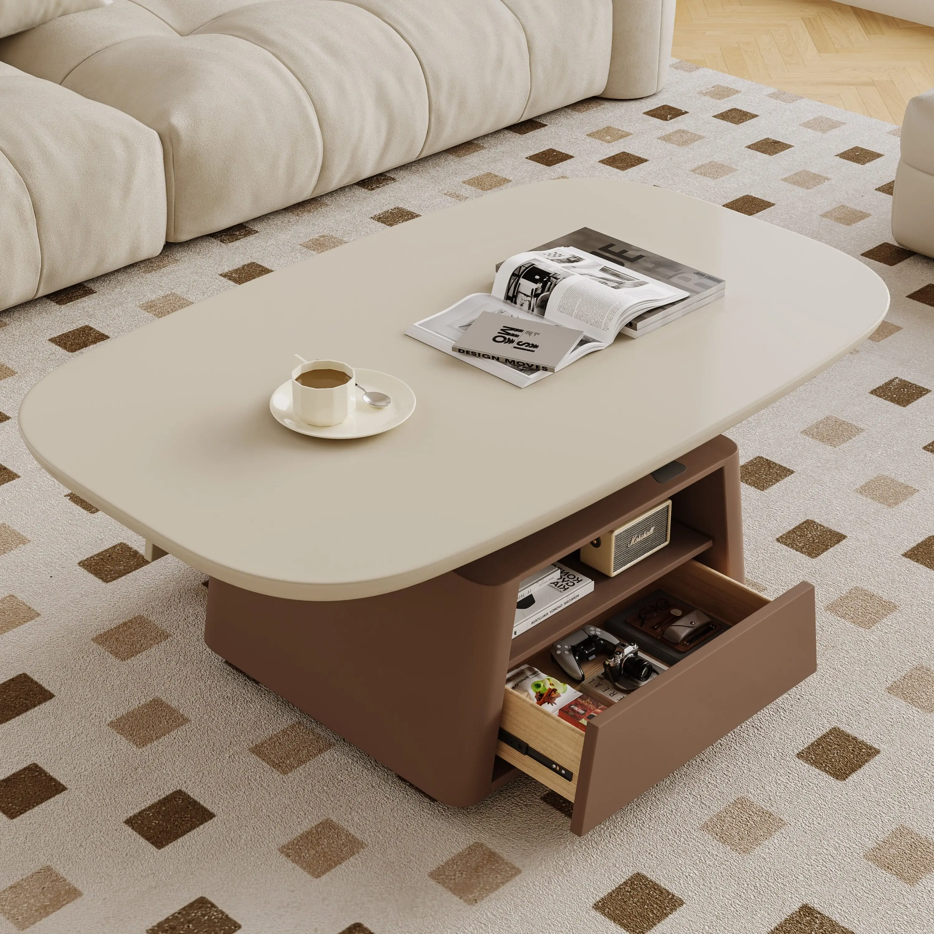 Coffee table dining table dual-purpose multi-function lifting universal wheel movable tea table light luxury