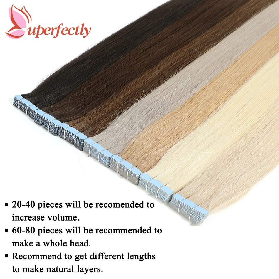 Straight Tape In Hair Extensions Real Human Hair Skin Weft Adhesive Glue On Salon Quality For Woman Natural Hair Extensions