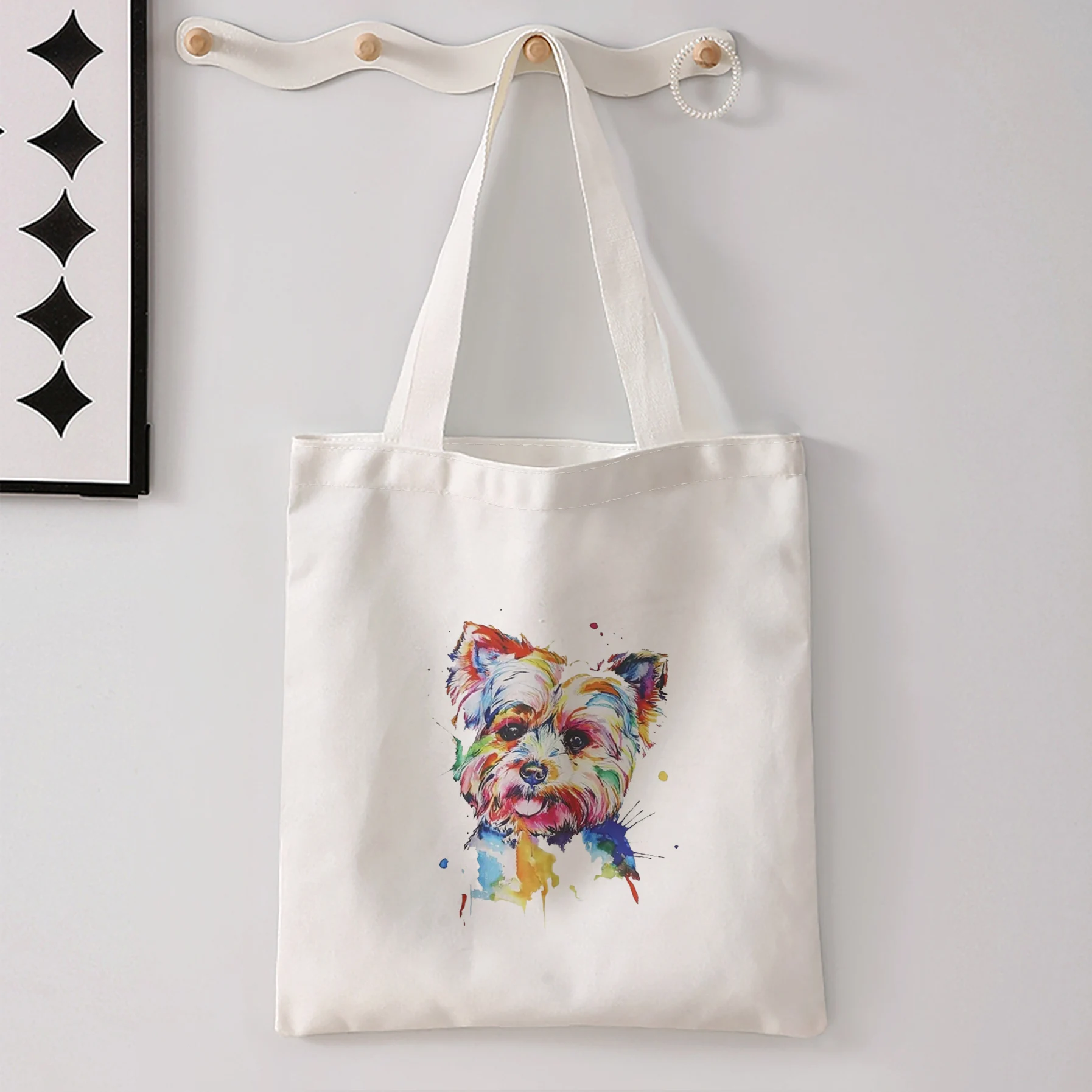 Colorful Splash Art Yorkshire Terrier Print Tote Bag Large Shoulder Handbag For Shopping Daily Commute