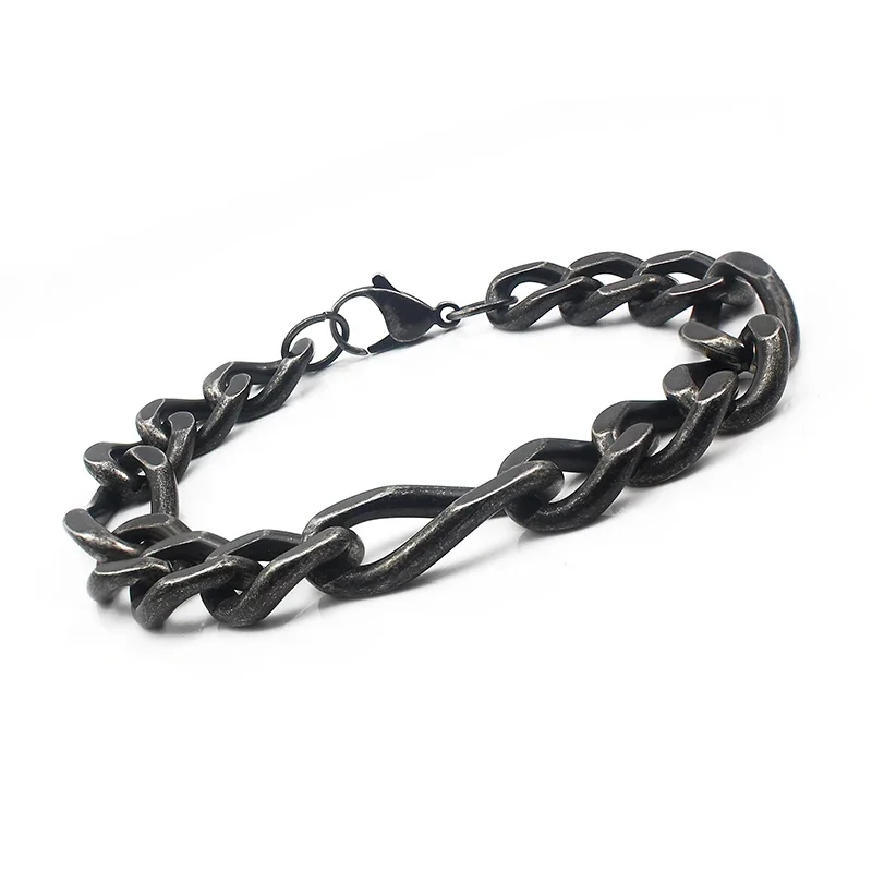 Bracelet Men Antique Black Stainless Steel Male Bracelet Lobster Claw Clasps Noble and  Fashion Jewelry Men Sport Style