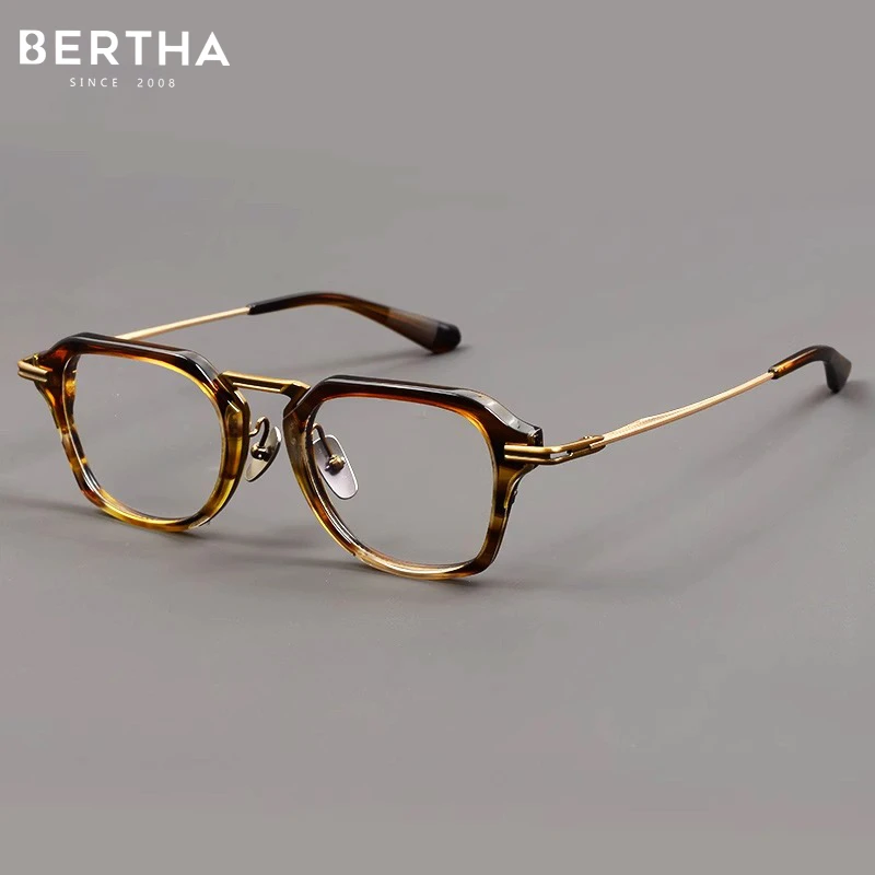 BERTHA Men's Ultra Light Pure Titanium Special Color Myopia Anti Fog Retro Myopia Glasses For Business Prescription Frame