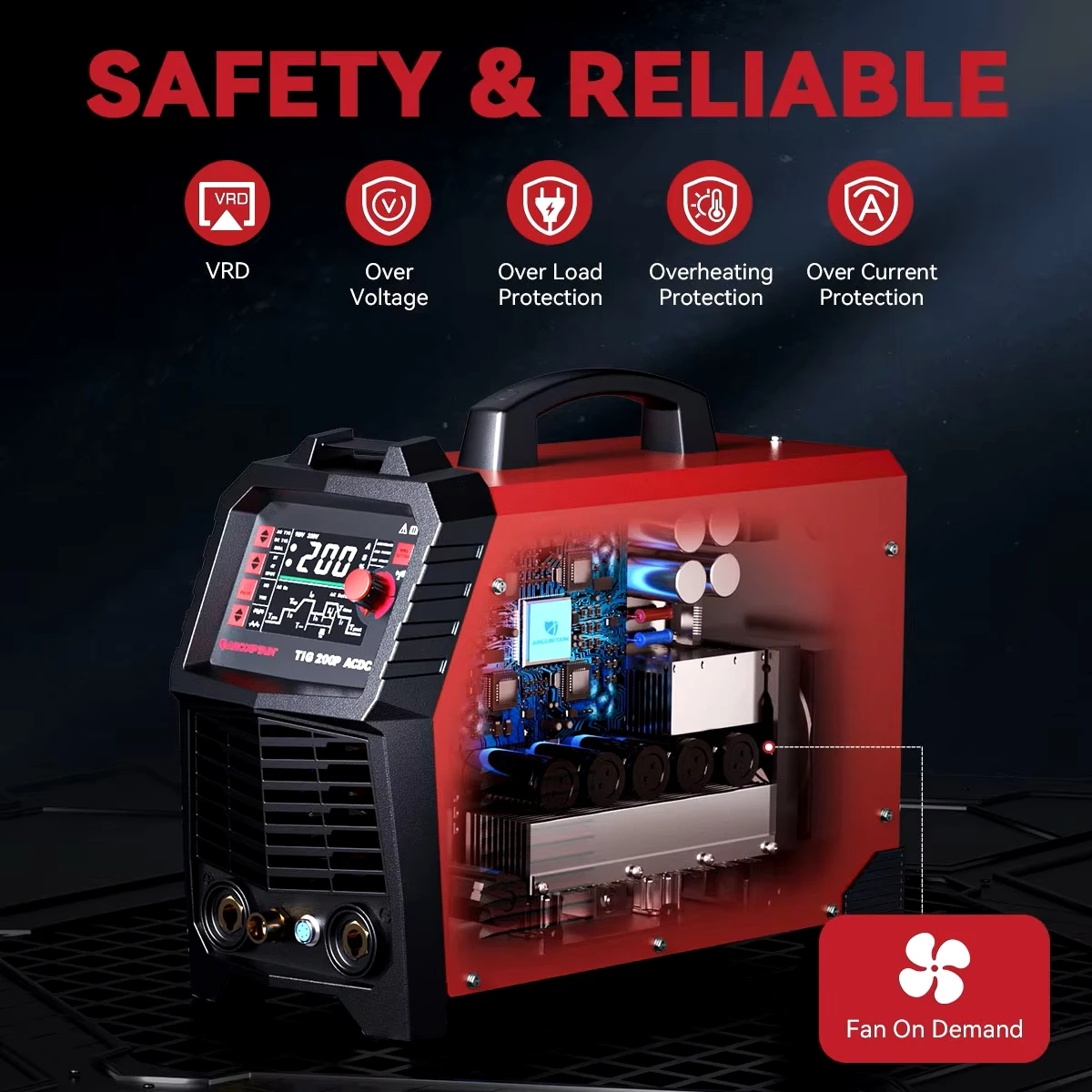 ARCCAPTAIN AC/DC Aluminium Tig Welding Machine 7-in-1 AC Pulse Square Triangular Welder 200A Digital Control HF TIG Stick 2T 4T