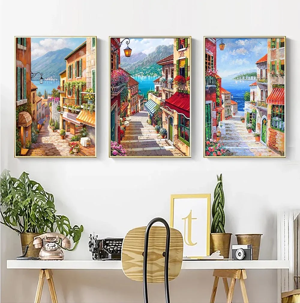 5D Diy Diamond Painting Street View Full Round Diamond Embroidery Landscape Mosaic Rhinestone Picture Home Decoration