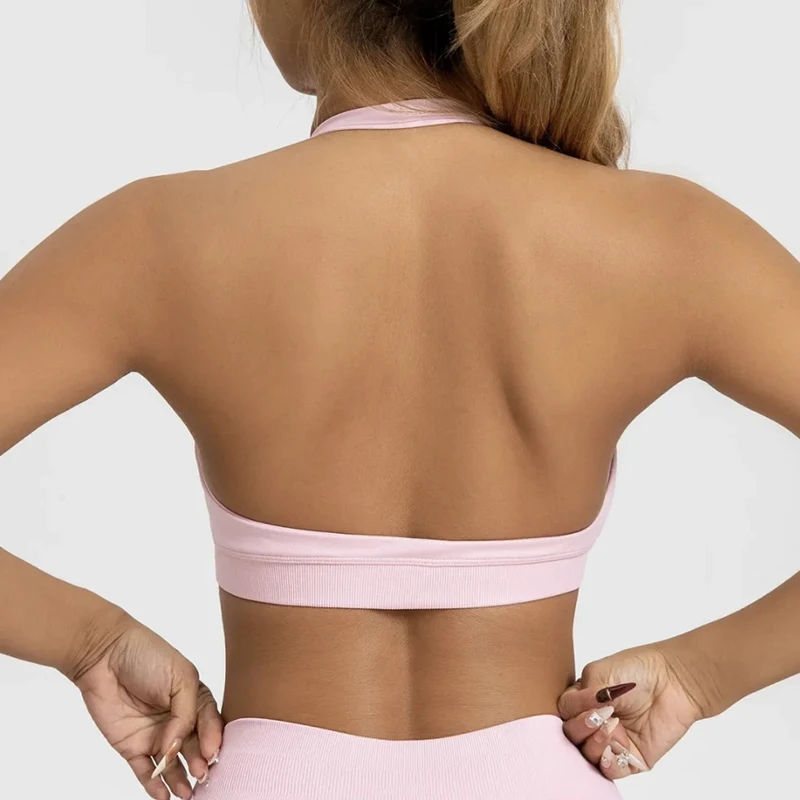 Women's Sexy Backless Yoga Sports Bra Shock-Absorbing Gathered Fitness Bra Beautiful Back Neck Hanging Design