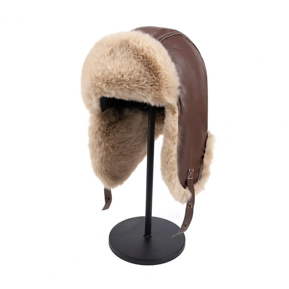 Faux Fur Trapper Hat, Winter Ushanka Hat with Ear Flaps, Windproof Warm Retro Fuzzy Earflap Hat for Men Women Cold Weather Cap