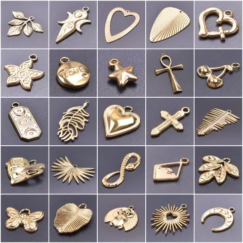 도매 패션 스테인리스 스틸 5개/세트 금도금 펜던트 참 장식품 목걸이 귀걸이용 마킹 부자재 변색 없음